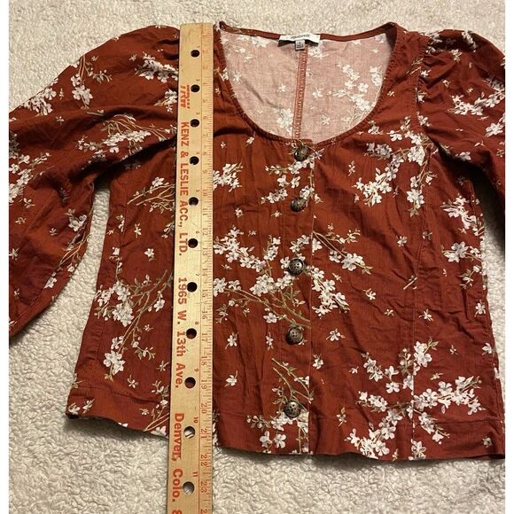 Madewell Top Corduroy Button Front Shirred Sleeve Red Farmstand Bouquet Size‎ S - Picture 3 of 10